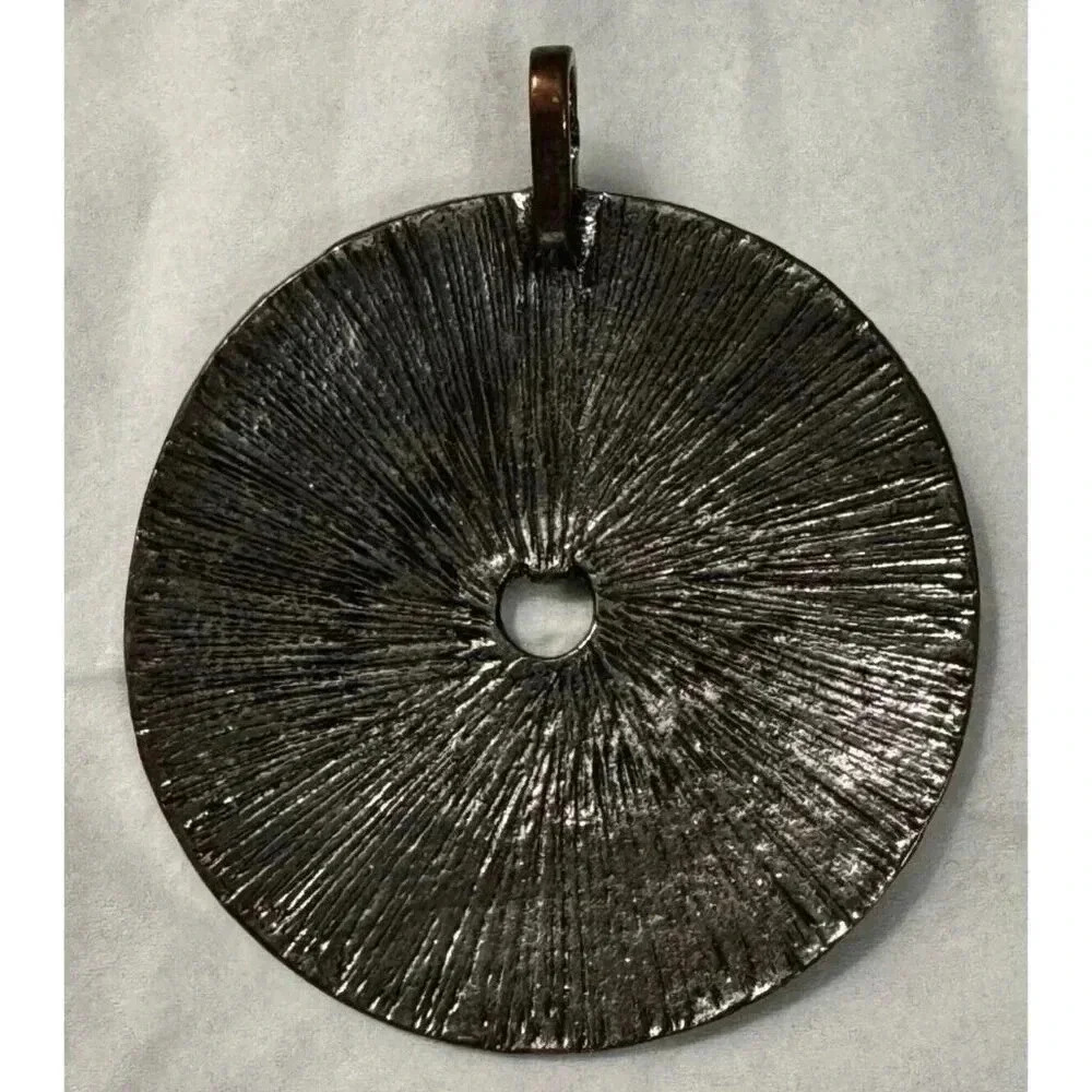 Gunmetal Spiral Textured Round Statement Pendant Clear Rhinestone Bar Accent - Picture 7 of 9